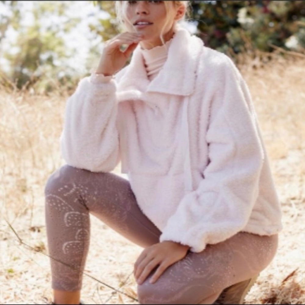 Free People Big Sky High Neck Nubby Fur Pullover